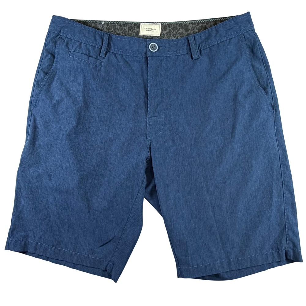 7Diamonds Performance Mens Shorts Size 34 Navy Blue Stretch Flat Front Hybrid